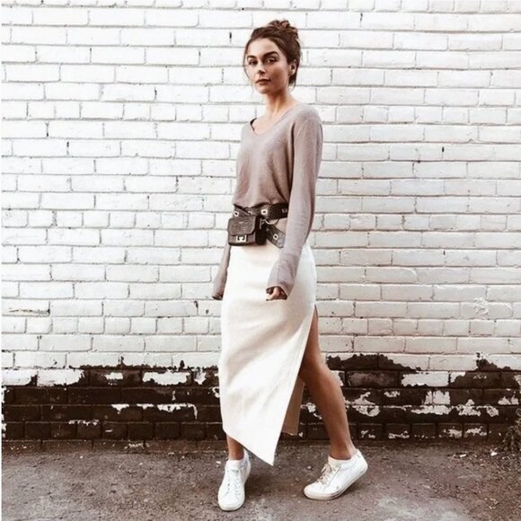 L'Academie Mia Knit Midi Maxi Skirt in Cream with Side Slit Size Small - Picture 9 of 12
